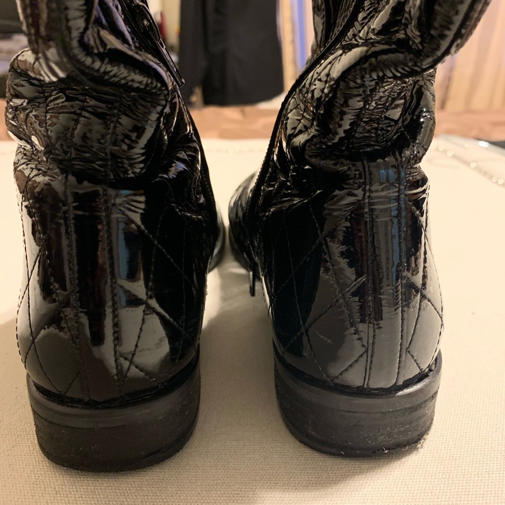 Stuart Weizman Guilted Patent Leather Boots. - image 4